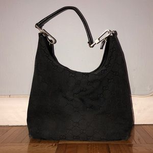 Black Gucci fabric tote with silver clasps